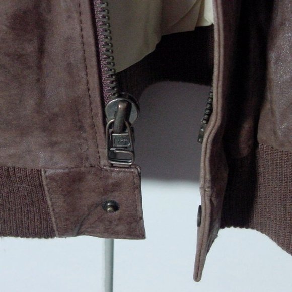 Vtg 80's Paris Sport Club Brown Leather Bomber Jacket Sz L - Picture 3 of 9